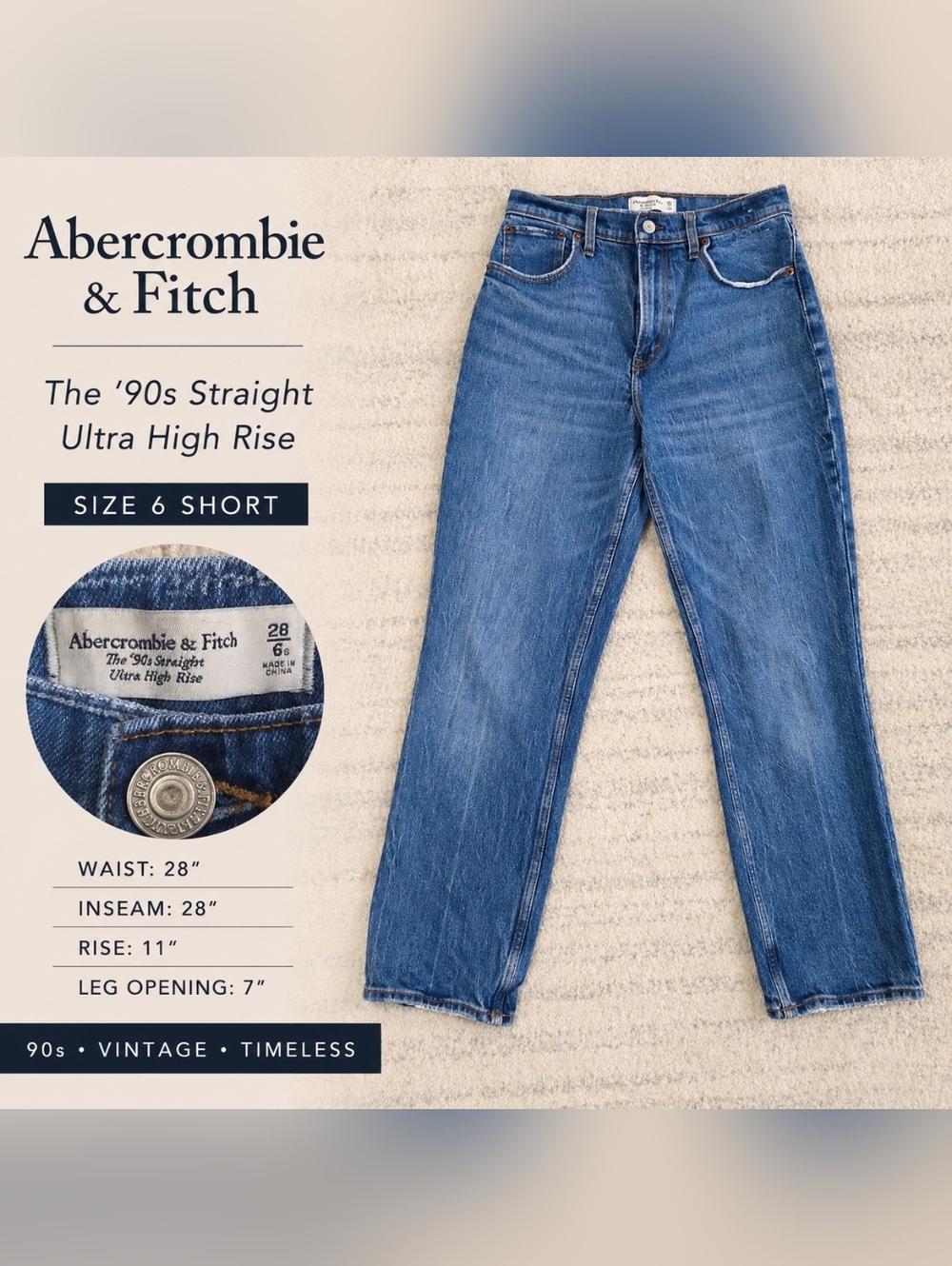 Abercrombie & Fitch 90s Straight Jeans Size 6 Short Ultra High Rise Vintage Wash